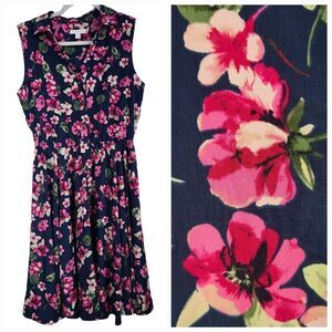 Charter Club Petite Navy Floral-Print Sleeveless Fit & Flare Knee Length Dress